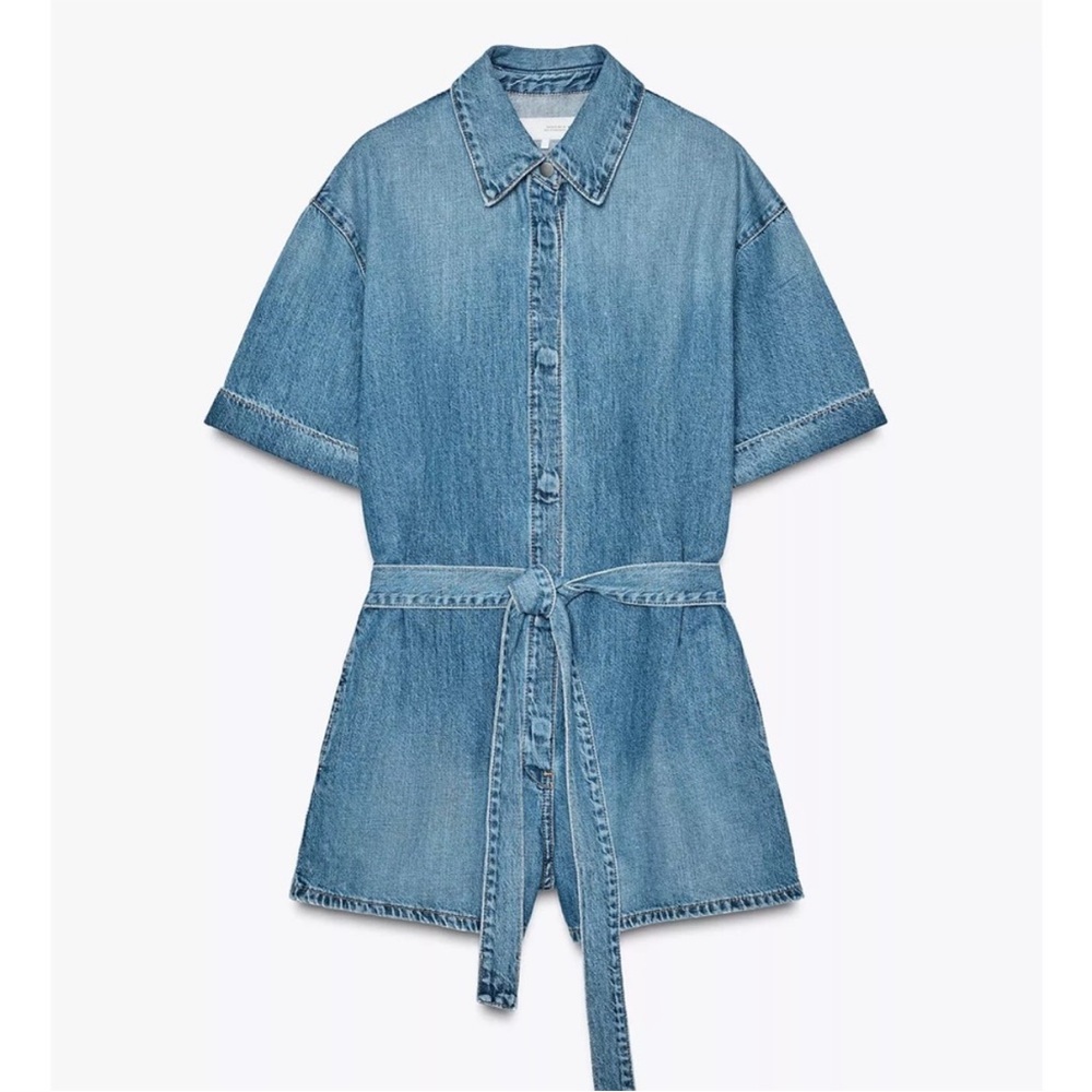 Zara Denim Short Sleeve Belted Romper